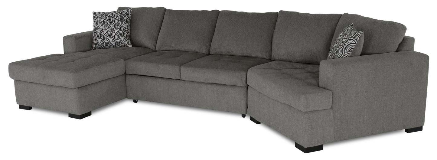 Fabriqué au Canada Legend 3 pièces sectionnel avec lit-couché en tissu de chenille à droite avec chaise longue - brun étain