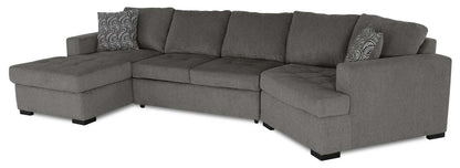 Fabriqué au Canada Legend 3 pièces sectionnel avec lit-couché en tissu de chenille à droite avec chaise longue - brun étain