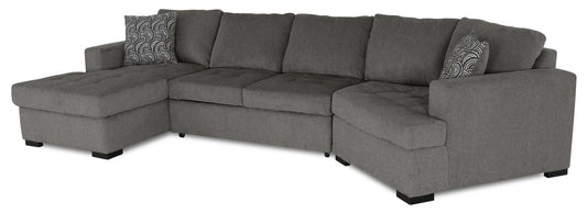 Fabriqué au Canada Legend 3 pièces sectionnel avec lit-couché en tissu de chenille à droite avec chaise longue - brun étain