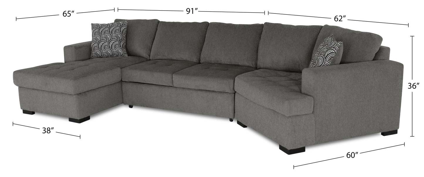 Fabriqué au Canada Legend 3 pièces sectionnel avec lit-couché en tissu de chenille à droite avec chaise longue - brun étain