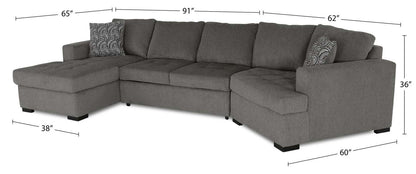 Fabriqué au Canada Legend 3 pièces sectionnel avec lit-couché en tissu de chenille à droite avec chaise longue - brun étain