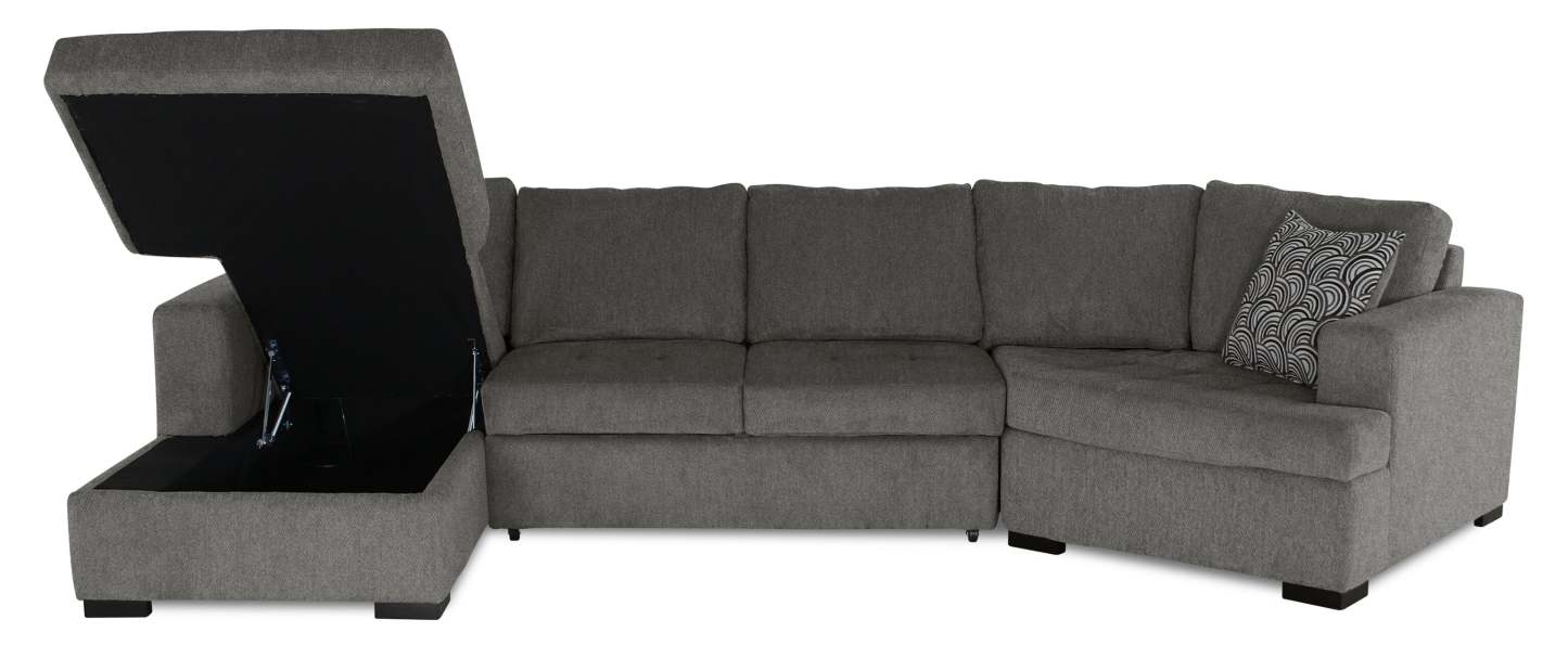 Fabriqué au Canada Legend 3 pièces sectionnel avec lit-couché en tissu de chenille à droite avec chaise longue - brun étain