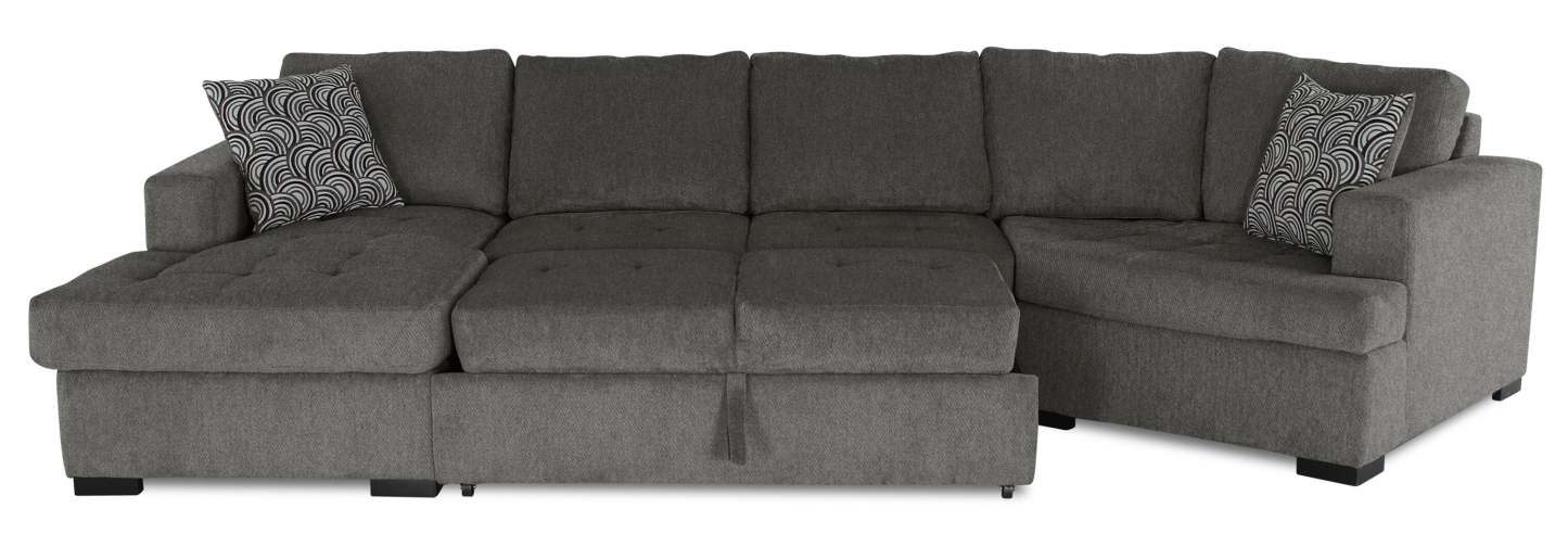 Fabriqué au Canada Legend 3 pièces sectionnel avec lit-couché en tissu de chenille à droite avec chaise longue - brun étain