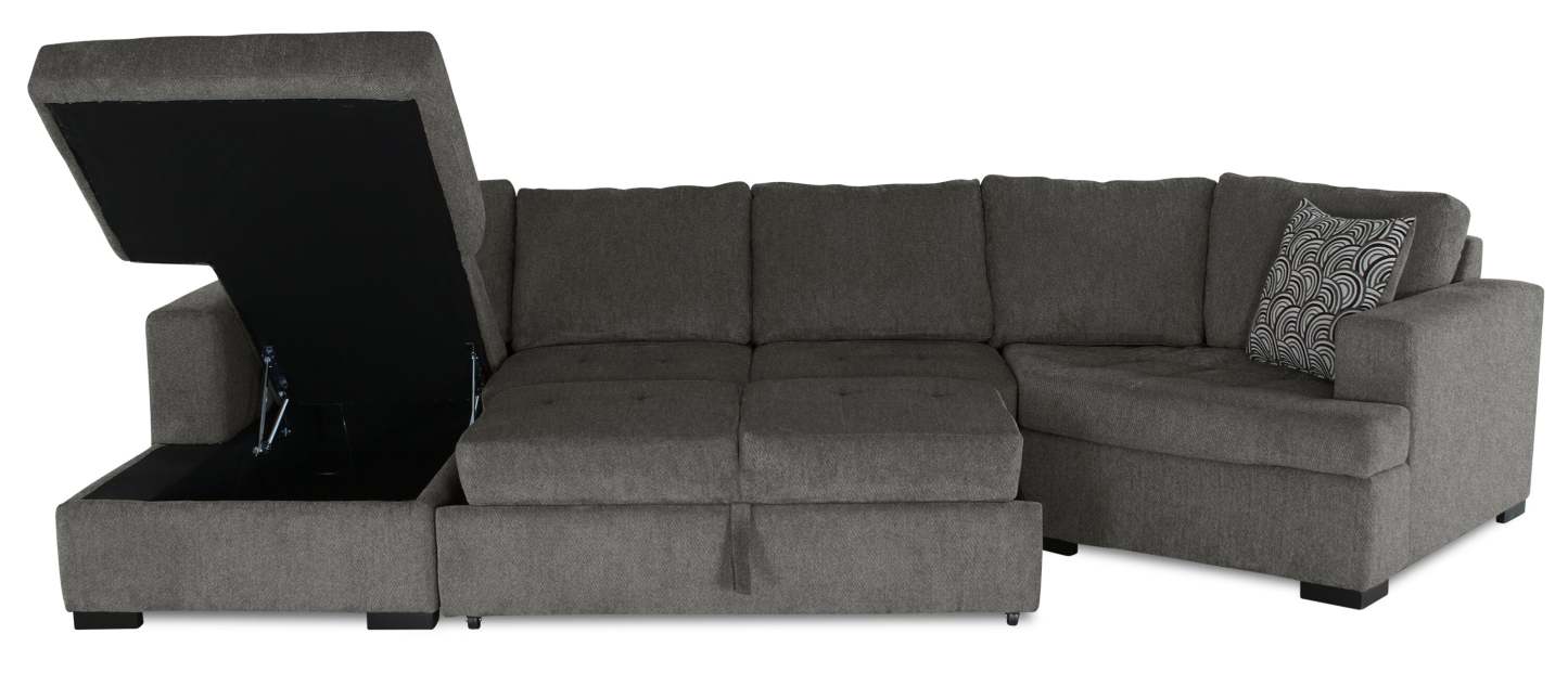 Fabriqué au Canada Legend 3 pièces sectionnel avec lit-couché en tissu de chenille à droite avec chaise longue - brun étain