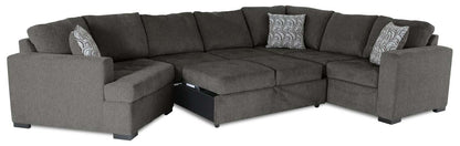 Made in Canada Legend 3-Piece Left-Facing Chenille Fabric Cuddler Sleeper Sectional - Pewter Brown | Canapé-lit sectionnel de gauche Legend 3 pièces fabriqué au Canada en tissu de chenille avec fauteuil enveloppant - brun étain