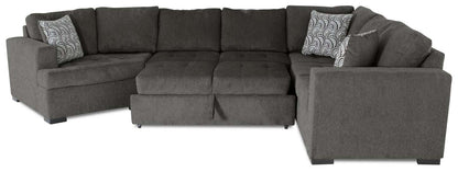 Made in Canada Legend 3-Piece Left-Facing Chenille Fabric Cuddler Sleeper Sectional - Pewter Brown | Canapé-lit sectionnel de gauche Legend 3 pièces fabriqué au Canada en tissu de chenille avec fauteuil enveloppant - brun étain