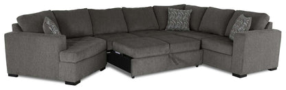 Fabriqué au Canada, canapé-lit sectionnel enveloppant Legend 4 pièces en tissu de chenille avec chaise longue - brun étain