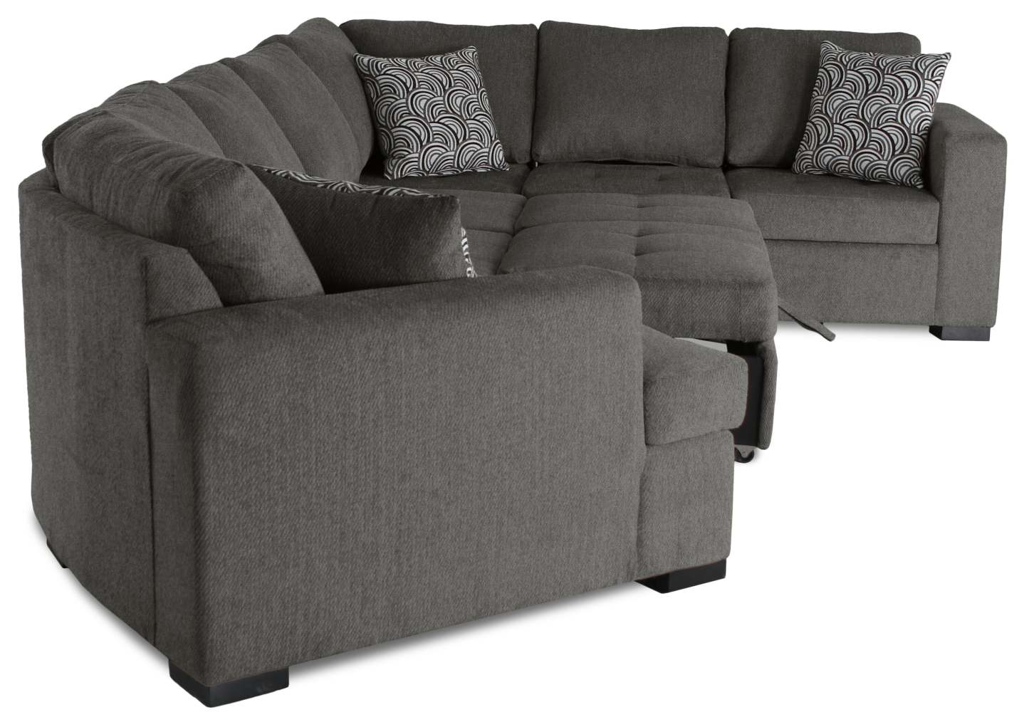 Fabriqué au Canada, canapé-lit sectionnel enveloppant Legend 4 pièces en tissu de chenille avec chaise longue - brun étain