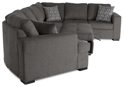 Fabriqué au Canada, canapé-lit sectionnel enveloppant Legend 4 pièces en tissu de chenille avec chaise longue - brun étain
