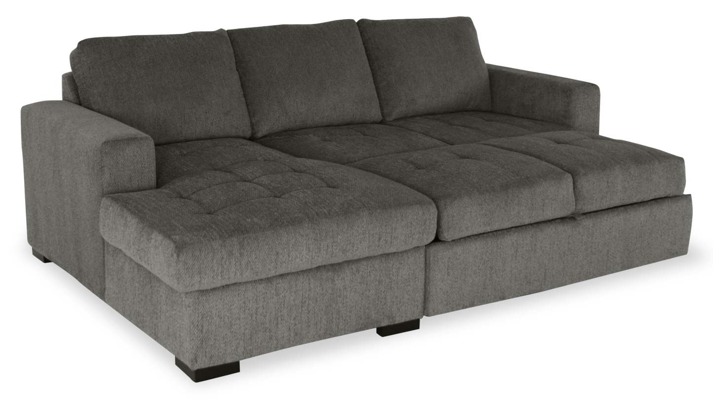 Made in Canada Legend 2-Piece Left-Facing Chenille Fabric Sleeper Sectional with Storage Chaise - Pewter Brown | Canapé-lit sectionnel de gauche Legend 2 pièces fabriqué au Canada en tissu de chenille avec chaise longue de rangement - brun étain