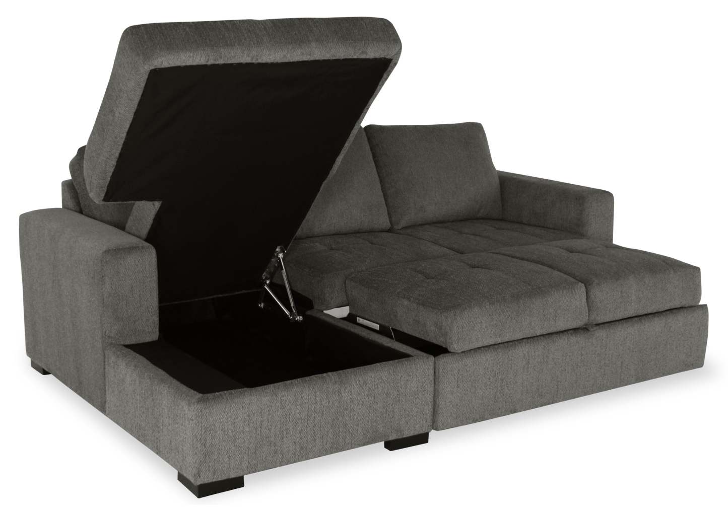Made in Canada Legend 2-Piece Left-Facing Chenille Fabric Sleeper Sectional with Storage Chaise - Pewter Brown | Canapé-lit sectionnel de gauche Legend 2 pièces fabriqué au Canada en tissu de chenille avec chaise longue de rangement - brun étain
