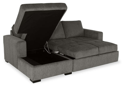 Made in Canada Legend 2-Piece Left-Facing Chenille Fabric Sleeper Sectional with Storage Chaise - Pewter Brown | Canapé-lit sectionnel de gauche Legend 2 pièces fabriqué au Canada en tissu de chenille avec chaise longue de rangement - brun étain