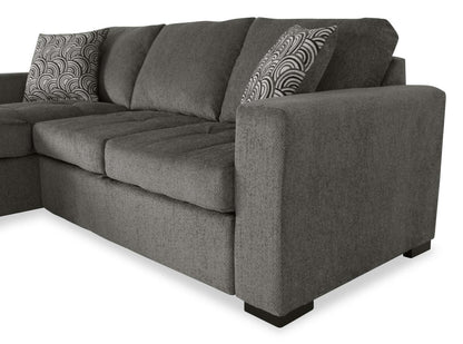 Made in Canada Legend 2-Piece Left-Facing Chenille Fabric Sleeper Sectional with Storage Chaise - Pewter Brown | Canapé-lit sectionnel de gauche Legend 2 pièces fabriqué au Canada en tissu de chenille avec chaise longue de rangement - brun étain