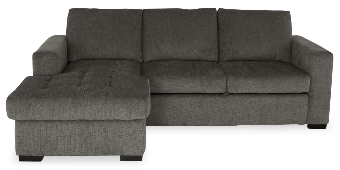 Made in Canada Legend 2-Piece Left-Facing Chenille Fabric Sleeper Sectional with Storage Chaise - Pewter Brown | Canapé-lit sectionnel de gauche Legend 2 pièces fabriqué au Canada en tissu de chenille avec chaise longue de rangement - brun étain