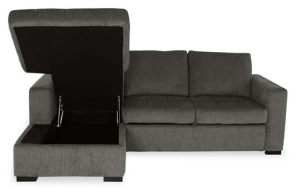 Made in Canada Legend 2-Piece Left-Facing Chenille Fabric Sleeper Sectional with Storage Chaise - Pewter Brown | Canapé-lit sectionnel de gauche Legend 2 pièces fabriqué au Canada en tissu de chenille avec chaise longue de rangement - brun étain