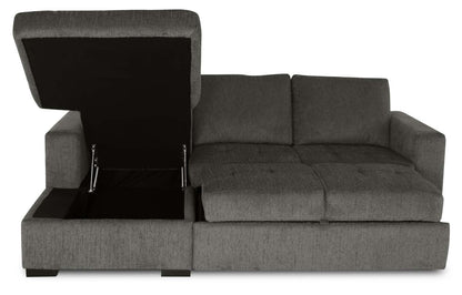 Made in Canada Legend 2-Piece Left-Facing Chenille Fabric Sleeper Sectional with Storage Chaise - Pewter Brown | Canapé-lit sectionnel de gauche Legend 2 pièces fabriqué au Canada en tissu de chenille avec chaise longue de rangement - brun étain