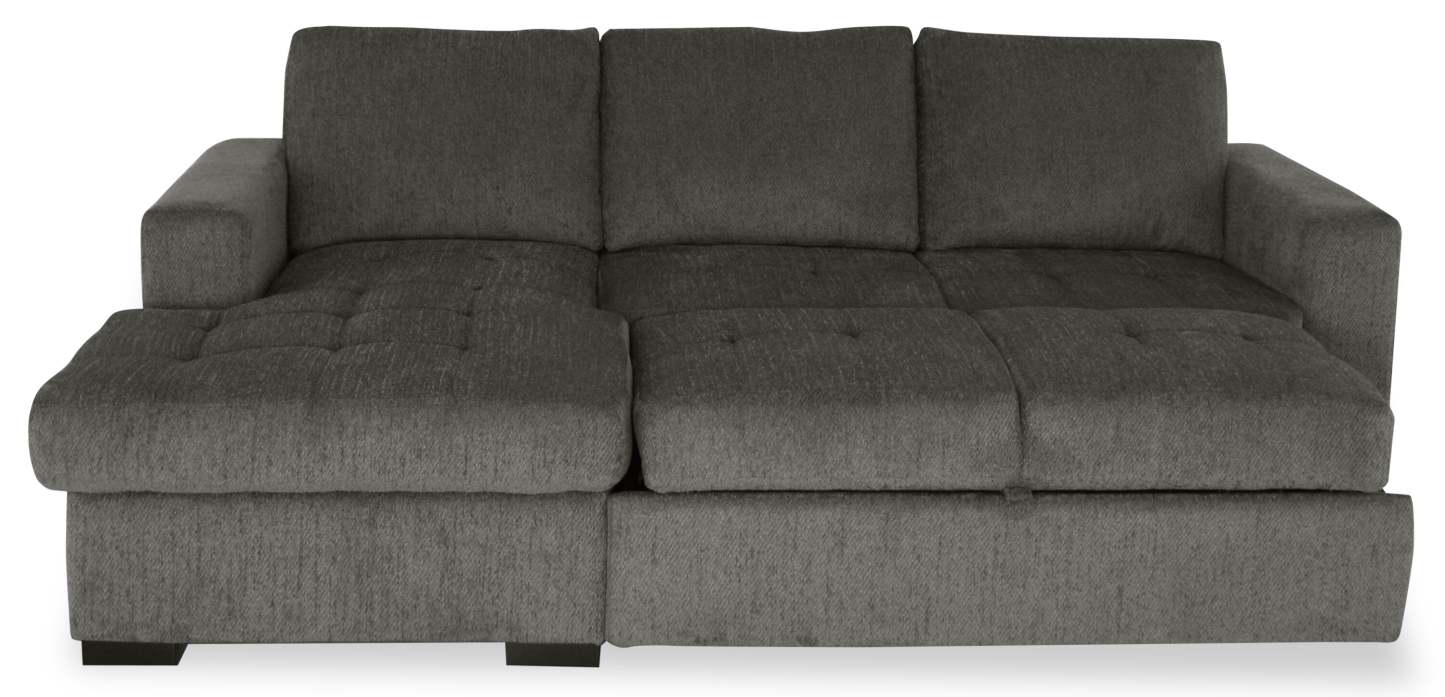 Made in Canada Legend 2-Piece Left-Facing Chenille Fabric Sleeper Sectional with Storage Chaise - Pewter Brown | Canapé-lit sectionnel de gauche Legend 2 pièces fabriqué au Canada en tissu de chenille avec chaise longue de rangement - brun étain