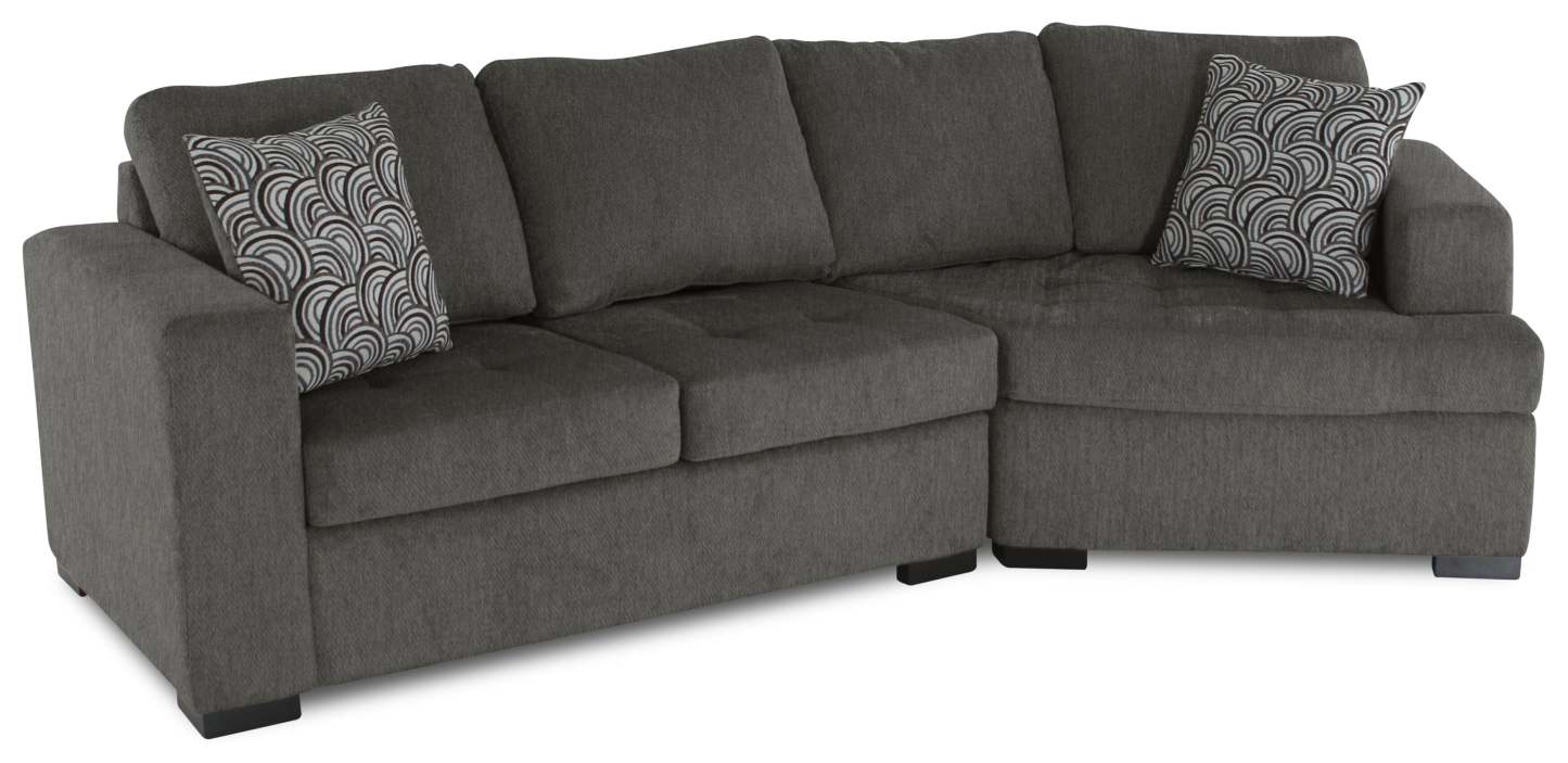 Made in Canada Legend 2-Piece Right-Facing Chenille Fabric Cuddler Sectional - Pewter Brown | Canapé sectionnel de droite Legend 2 pièces fabriqué au Canada en tissu de chenille avec fauteuil enveloppant - brun étain