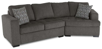 Made in Canada Legend 2-Piece Right-Facing Chenille Fabric Cuddler Sectional - Pewter Brown | Canapé sectionnel de droite Legend 2 pièces fabriqué au Canada en tissu de chenille avec fauteuil enveloppant - brun étain