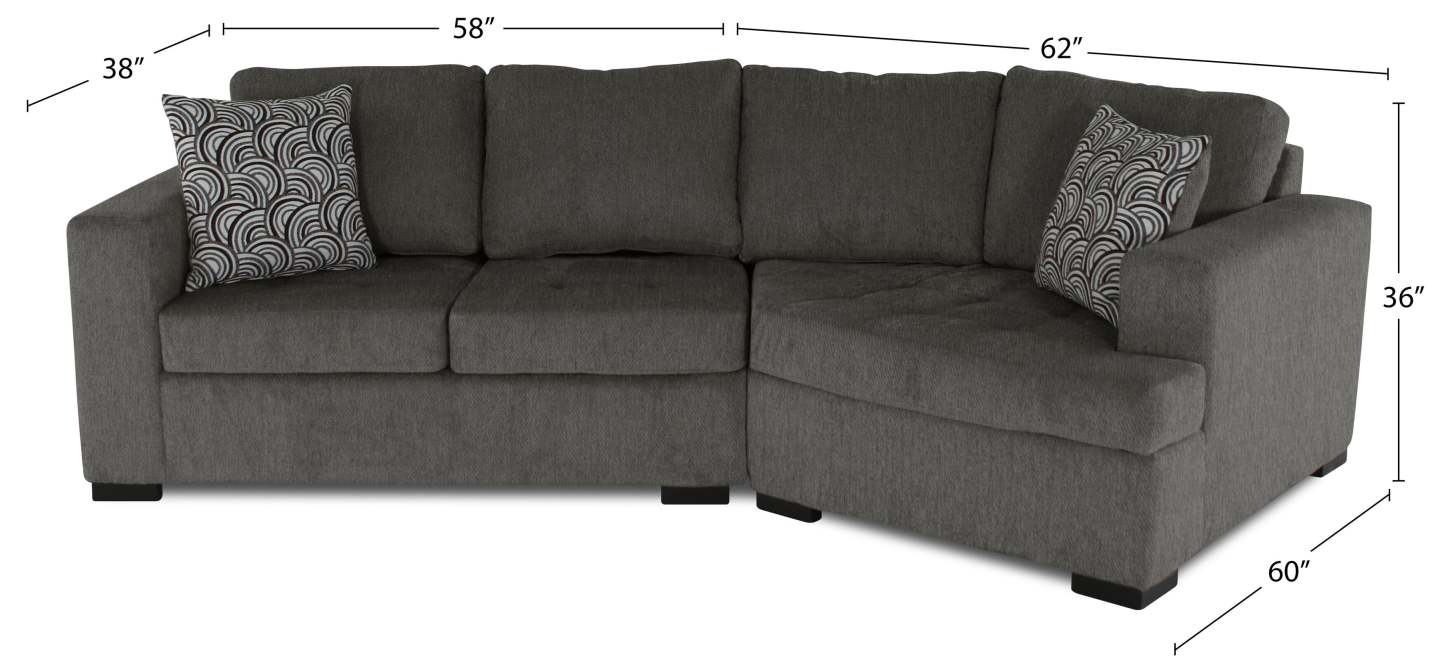 Made in Canada Legend 2-Piece Right-Facing Chenille Fabric Cuddler Sectional - Pewter Brown | Canapé sectionnel de droite Legend 2 pièces fabriqué au Canada en tissu de chenille avec fauteuil enveloppant - brun étain