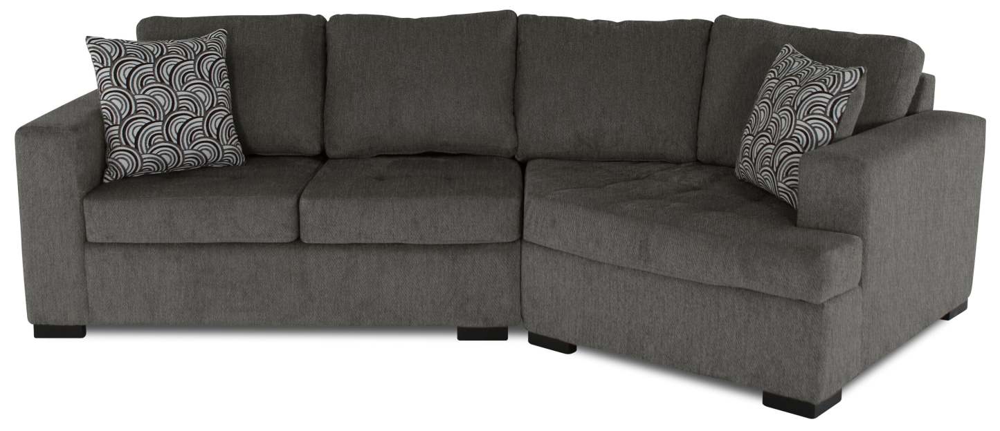Made in Canada Legend 2-Piece Right-Facing Chenille Fabric Cuddler Sectional - Pewter Brown | Canapé sectionnel de droite Legend 2 pièces fabriqué au Canada en tissu de chenille avec fauteuil enveloppant - brun étain