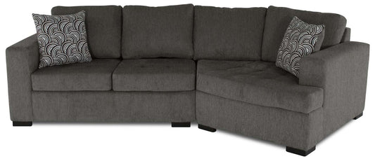Made in Canada Legend 2-Piece Right-Facing Chenille Fabric Cuddler Sectional - Pewter Brown | Canapé sectionnel de droite Legend 2 pièces fabriqué au Canada en tissu de chenille avec fauteuil enveloppant - brun étain