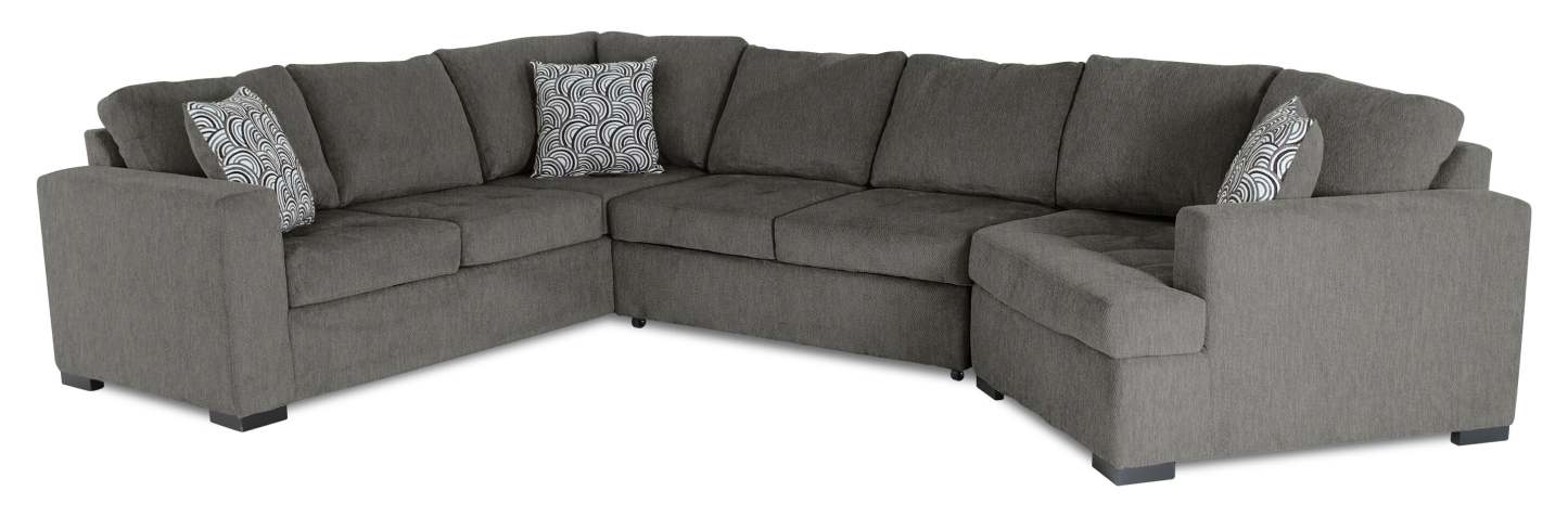 Fabriqué au Canada Legend 3-Pièces Sectionnel Cuddler Lit de Droite en Tissu Chenille - Brun Étain | Sofa-lit sectionnel de droite Legend 3 pièces fabriqué au Canada en tissu de chenille avec fauteuil enveloppant - brun étain
