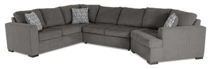 Fabriqué au Canada Legend 3-Pièces Sectionnel Cuddler Lit de Droite en Tissu Chenille - Brun Étain | Sofa-lit sectionnel de droite Legend 3 pièces fabriqué au Canada en tissu de chenille avec fauteuil enveloppant - brun étain