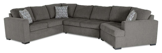 Fabriqué au Canada Legend 3-Pièces Sectionnel Cuddler Lit de Droite en Tissu Chenille - Brun Étain | Sofa-lit sectionnel de droite Legend 3 pièces fabriqué au Canada en tissu de chenille avec fauteuil enveloppant - brun étain