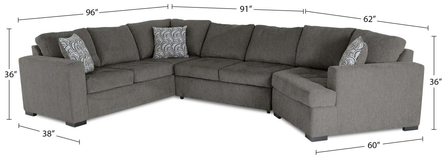 Fabriqué au Canada Legend 3-Pièces Sectionnel Cuddler Lit de Droite en Tissu Chenille - Brun Étain | Sofa-lit sectionnel de droite Legend 3 pièces fabriqué au Canada en tissu de chenille avec fauteuil enveloppant - brun étain