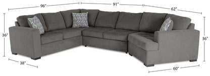 Fabriqué au Canada Legend 3-Pièces Sectionnel Cuddler Lit de Droite en Tissu Chenille - Brun Étain | Sofa-lit sectionnel de droite Legend 3 pièces fabriqué au Canada en tissu de chenille avec fauteuil enveloppant - brun étain