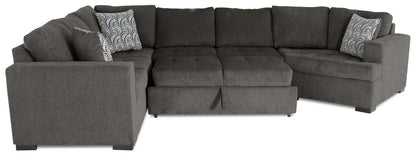 Fabriqué au Canada Legend 3-Pièces Sectionnel Cuddler Lit de Droite en Tissu Chenille - Brun Étain | Sofa-lit sectionnel de droite Legend 3 pièces fabriqué au Canada en tissu de chenille avec fauteuil enveloppant - brun étain