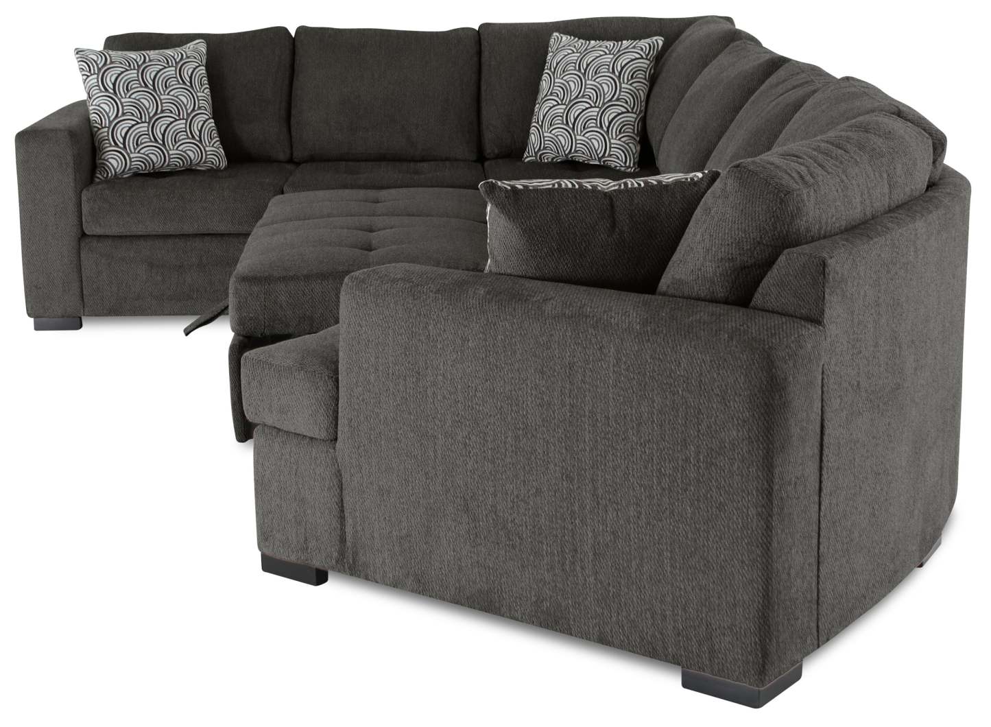 Fabriqué au Canada Legend 3-Pièces Sectionnel Cuddler Lit de Droite en Tissu Chenille - Brun Étain | Sofa-lit sectionnel de droite Legend 3 pièces fabriqué au Canada en tissu de chenille avec fauteuil enveloppant - brun étain