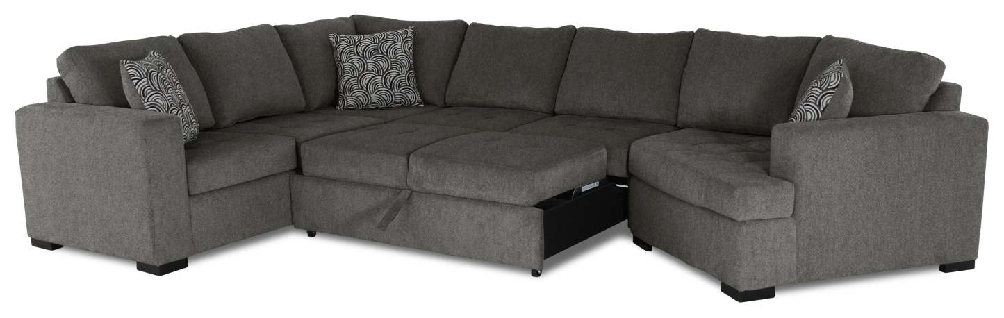 Fabriqué au Canada, sectionnel lit-couché Legend 3 pièces en tissu de chenille avec fauteuil enveloppant - brun étain