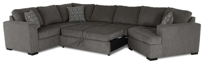 Fabriqué au Canada, sectionnel lit-couché Legend 3 pièces en tissu de chenille avec fauteuil enveloppant - brun étain