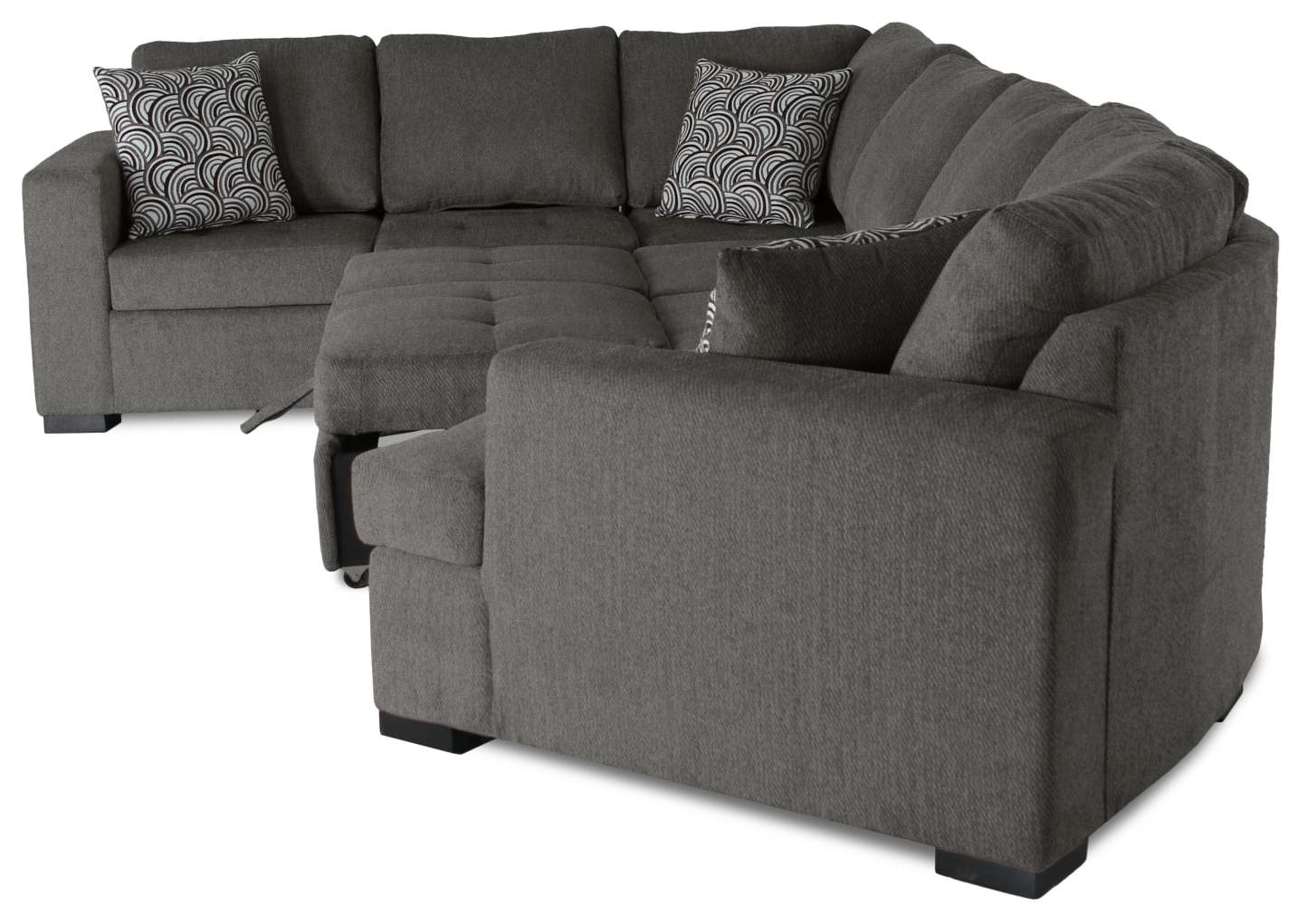 Fabriqué au Canada, sectionnel lit-couché Legend 3 pièces en tissu de chenille avec fauteuil enveloppant - brun étain