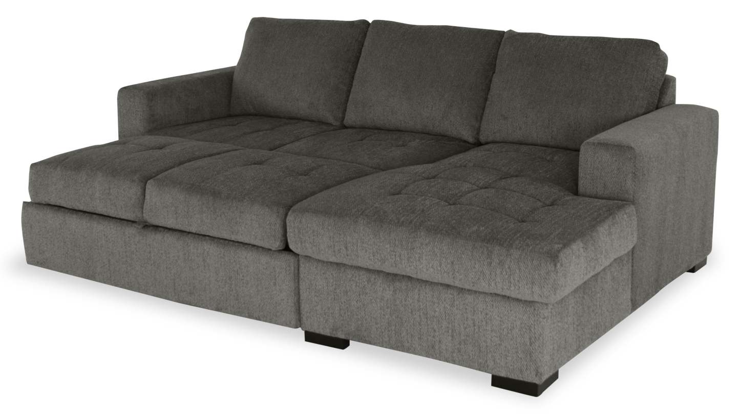 Made in Canada Legend 2-Piece Right-Facing Chenille Fabric Sleeper Sectional with Storage Chaise - Pewter Brown | Canapé-lit sectionnel de droite Legend 2 pièces fabriqué au Canada en tissu de chenille avec chaise longue de rangement - brun étain