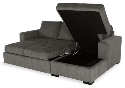 Made in Canada Legend 2-Piece Right-Facing Chenille Fabric Sleeper Sectional with Storage Chaise - Pewter Brown | Canapé-lit sectionnel de droite Legend 2 pièces fabriqué au Canada en tissu de chenille avec chaise longue de rangement - brun étain