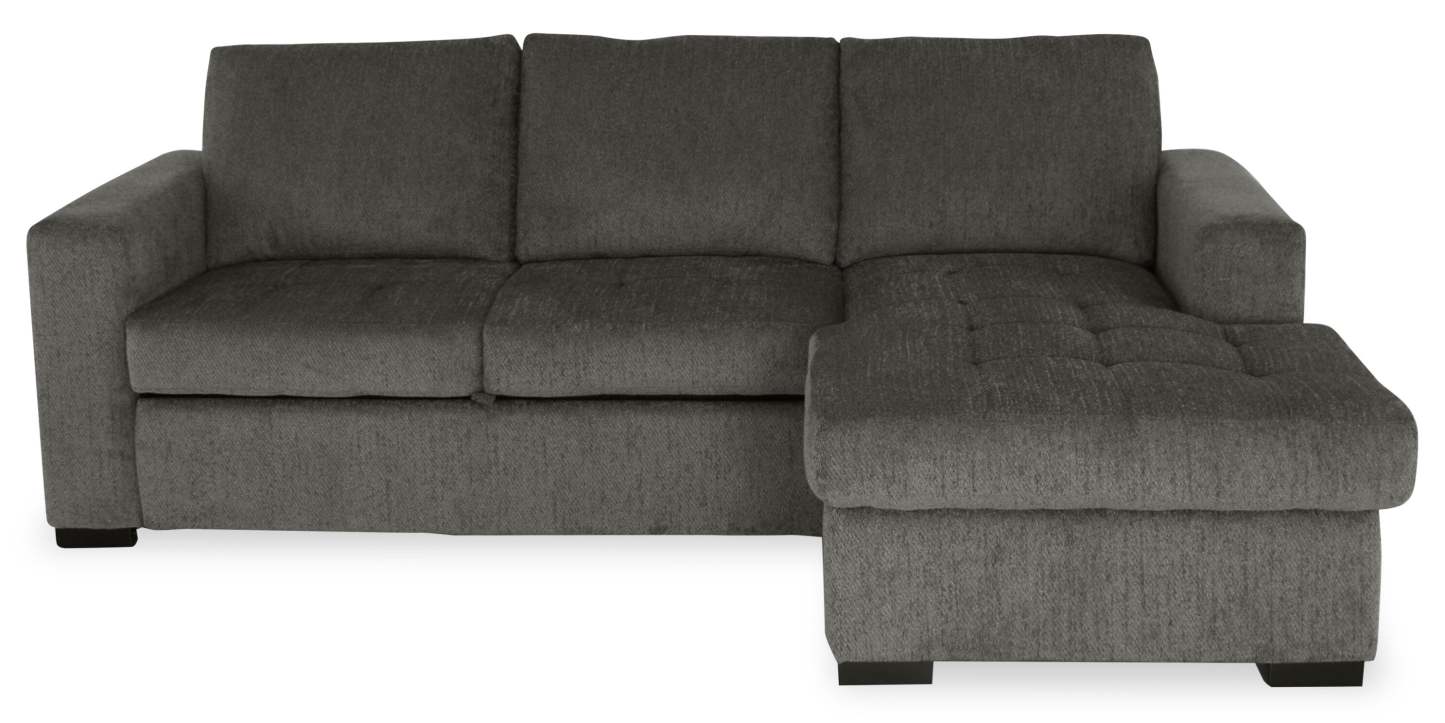 Made in Canada Legend 2-Piece Right-Facing Chenille Fabric Sleeper Sectional with Storage Chaise - Pewter Brown | Canapé-lit sectionnel de droite Legend 2 pièces fabriqué au Canada en tissu de chenille avec chaise longue de rangement - brun étain