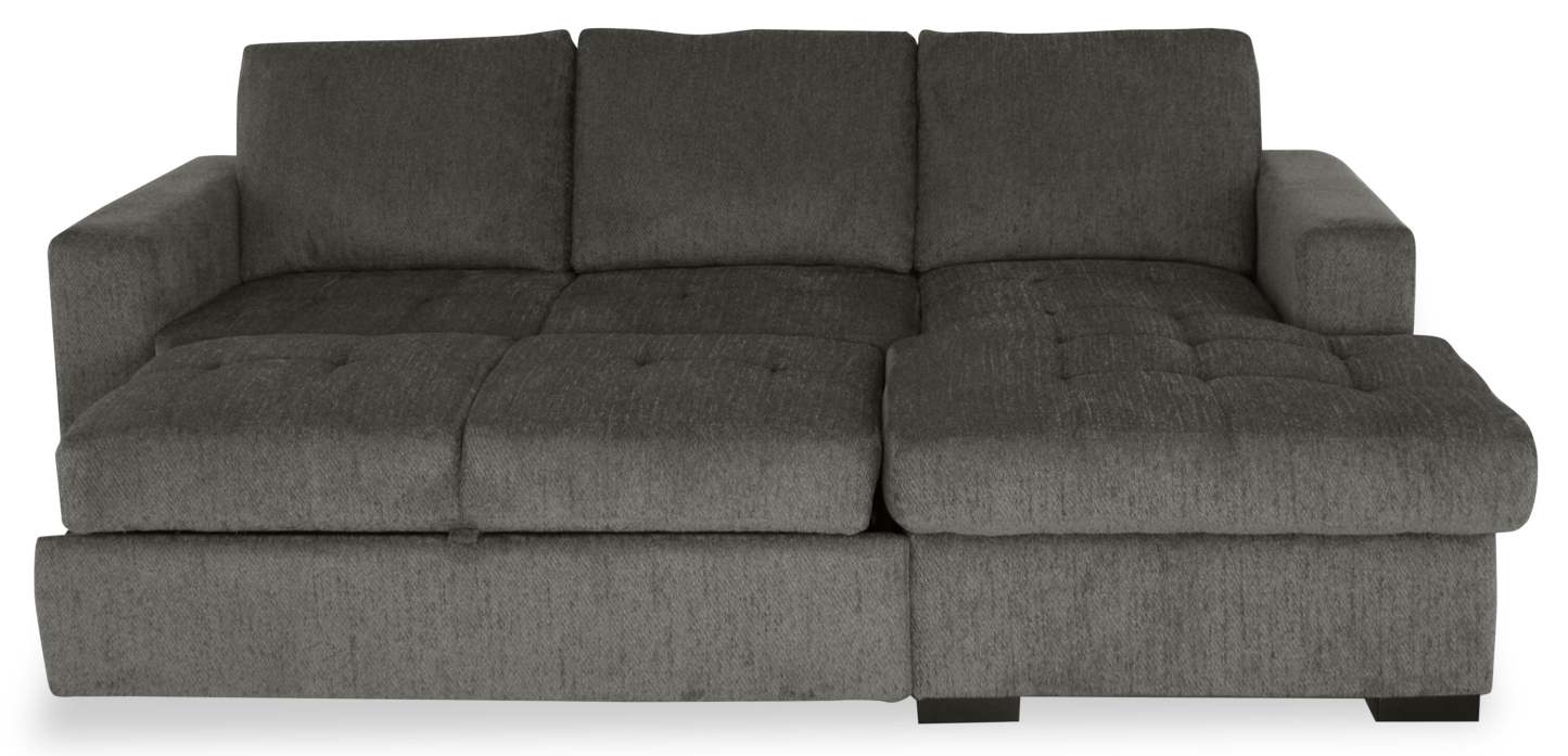 Made in Canada Legend 2-Piece Right-Facing Chenille Fabric Sleeper Sectional with Storage Chaise - Pewter Brown | Canapé-lit sectionnel de droite Legend 2 pièces fabriqué au Canada en tissu de chenille avec chaise longue de rangement - brun étain