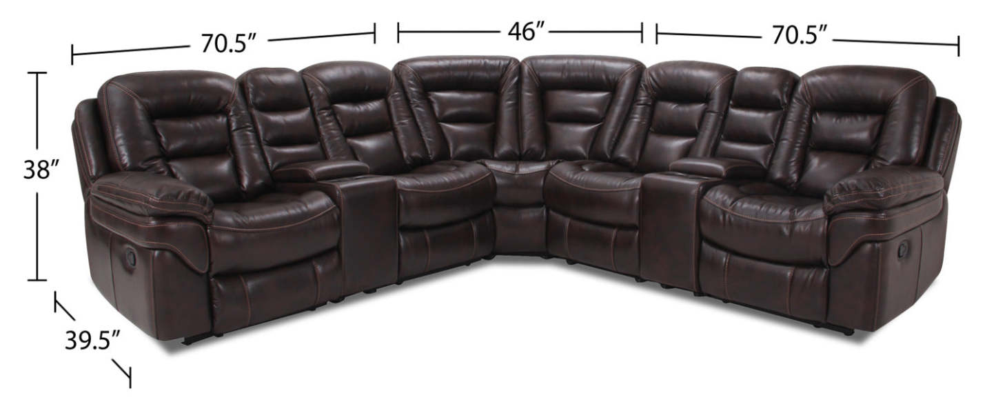 Sofa sectionnel inclinable Leo 7 pièces en tissu d’apparence cuir avec consoles de rangement et porte-gobelets - brun noyer