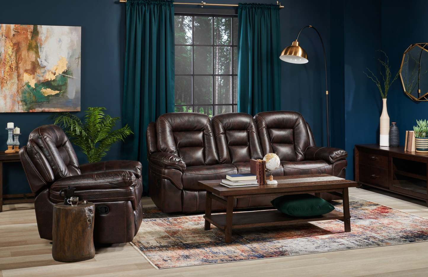 Sofa inclinable Leo de 87,5 po en tissu d’apparence cuir - brun noyer