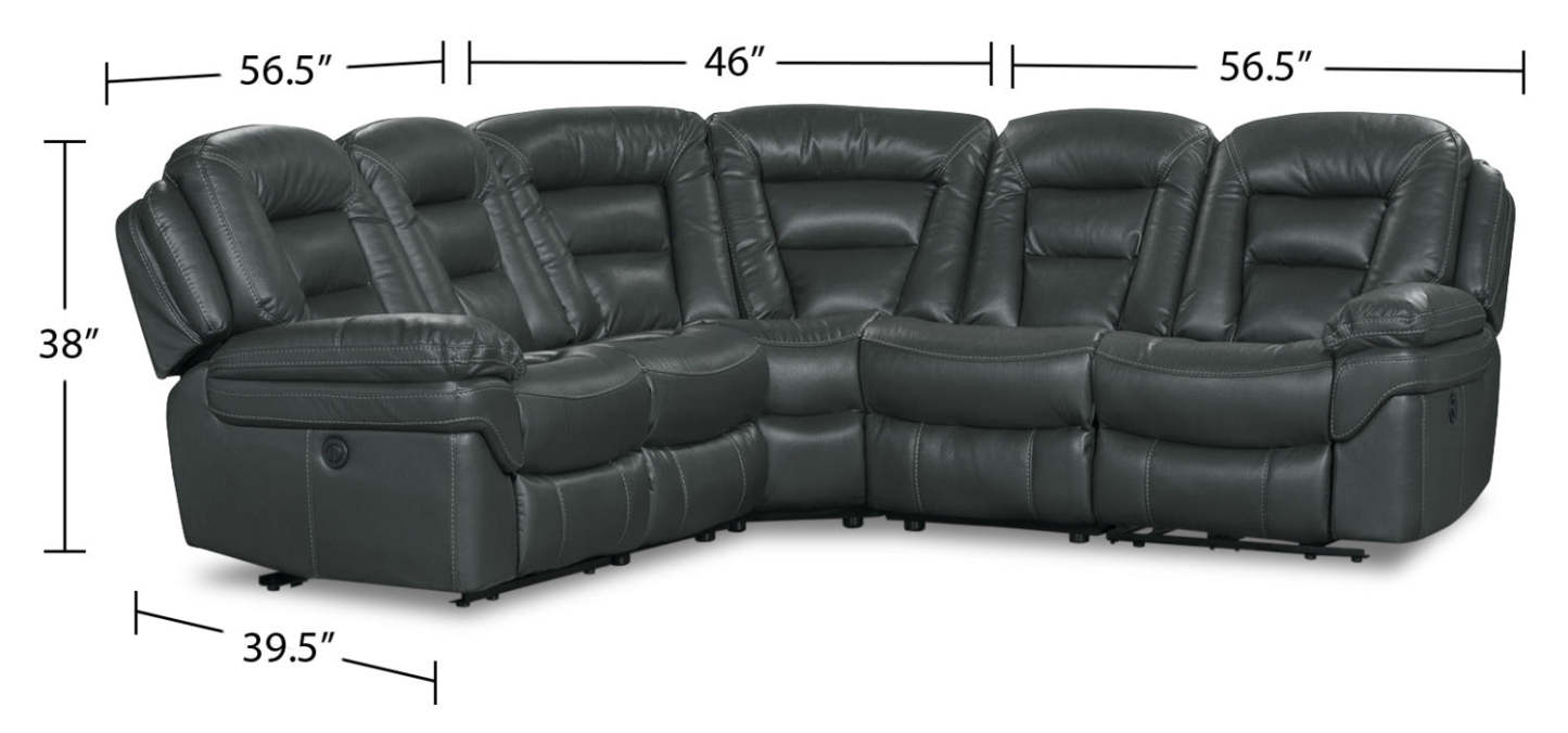 Sofa sectionnel à inclinaison électrique Leo 5 pièces en tissu d’apparence cuir - gris