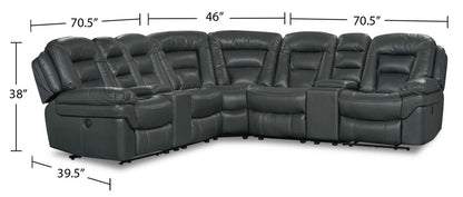 Canapé sectionnel à inclinaison électrique Leo 7 pièces en tissu d'apparence cuir avec consoles de rangement et porte-gobelets - gris