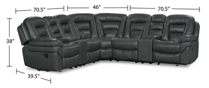 Canapé sectionnel inclinable Leo 7 pièces en tissu d'apparence cuir avec consoles de rangement et porte-gobelets - gris