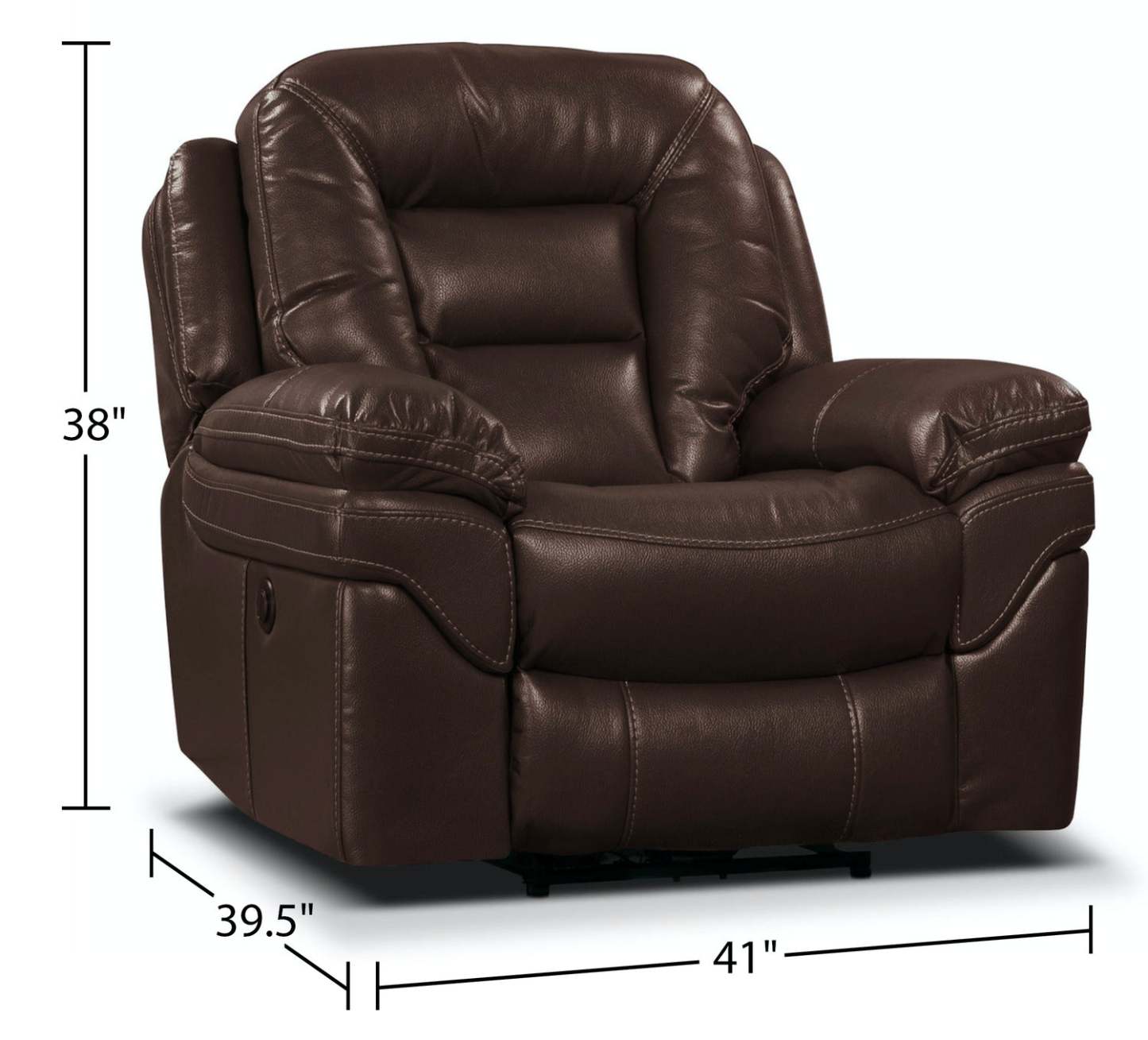 Leo 41 Genuine Leather Fabric Power Reclining Chair - Walnut Brown | Fauteuil à inclinaison électrique Leo de 41 po en tissu de cuir véritable - brun noyer