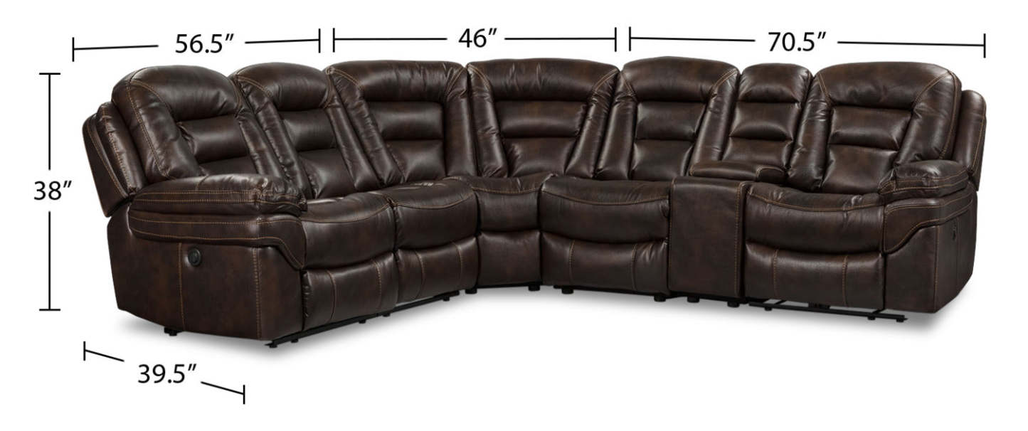 Sofa sectionnel à inclinaison électrique Leo 6 pièces en similicuir - brun noyer