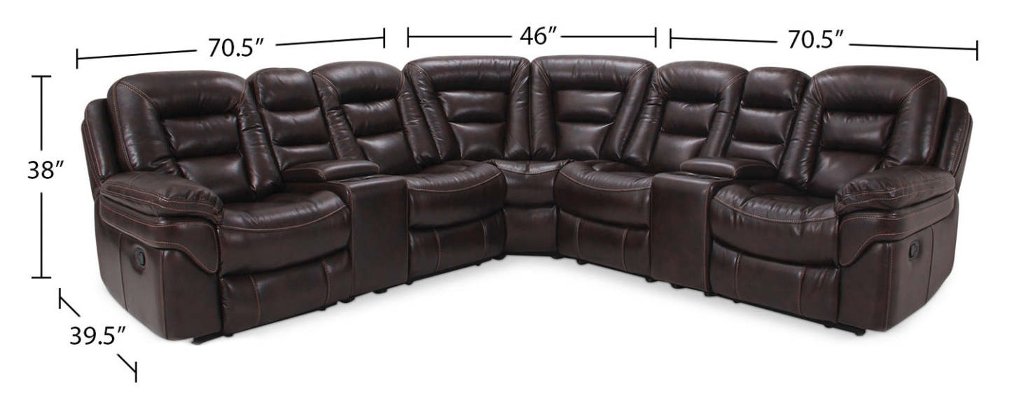 Sofa sectionnel à inclinaison électrique Leo 7 pièces en similicuir avec consoles de rangement et porte-gobelets - Brun noyer | Canapé sectionnel à inclinaison électrique Leo 7 pièces en similicuir avec consoles de rangement et porte-gobelets - brun noyer