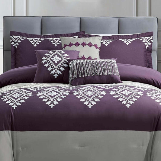 Lisbon 7-Piece King Comforter Set - Purple  | Ensemble d'édredon Lisbon 7 pièces - pour très grand lit - violet | LISBN7KG