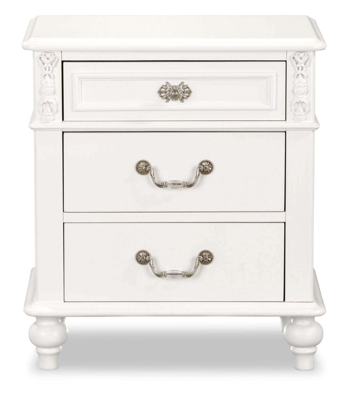 Table de nuit Livy à 3 tiroirs pour enfants, 24 W - Blanc | Table de nuit Livy de 24 po (L) à 3 tiroirs pour enfant - blanche